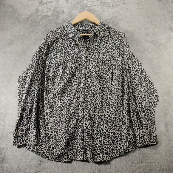 Talbots Shirt Womens 20WP Black White Animal Print Button Down‎ - Picture 1 of 6